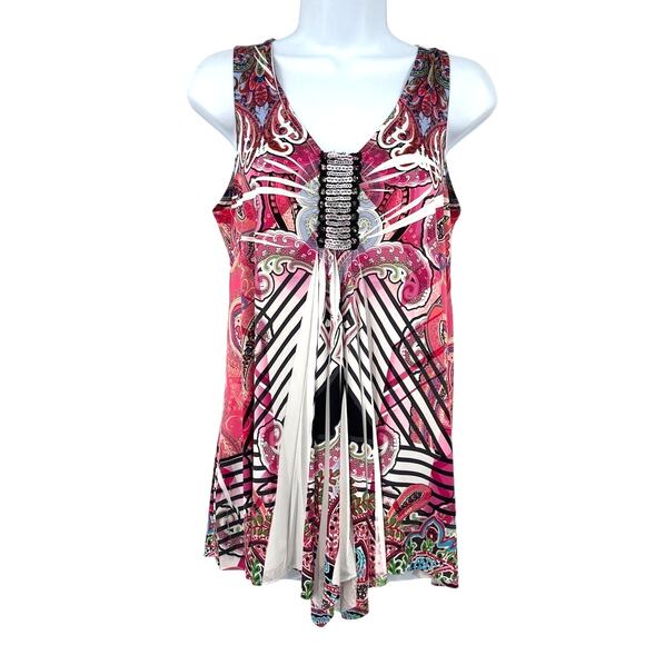 Unity World Y2K Babydoll Top Sz M Boho Fairy Grunge Tunic Pleated Sequin Paisley - Picture 1 of 12